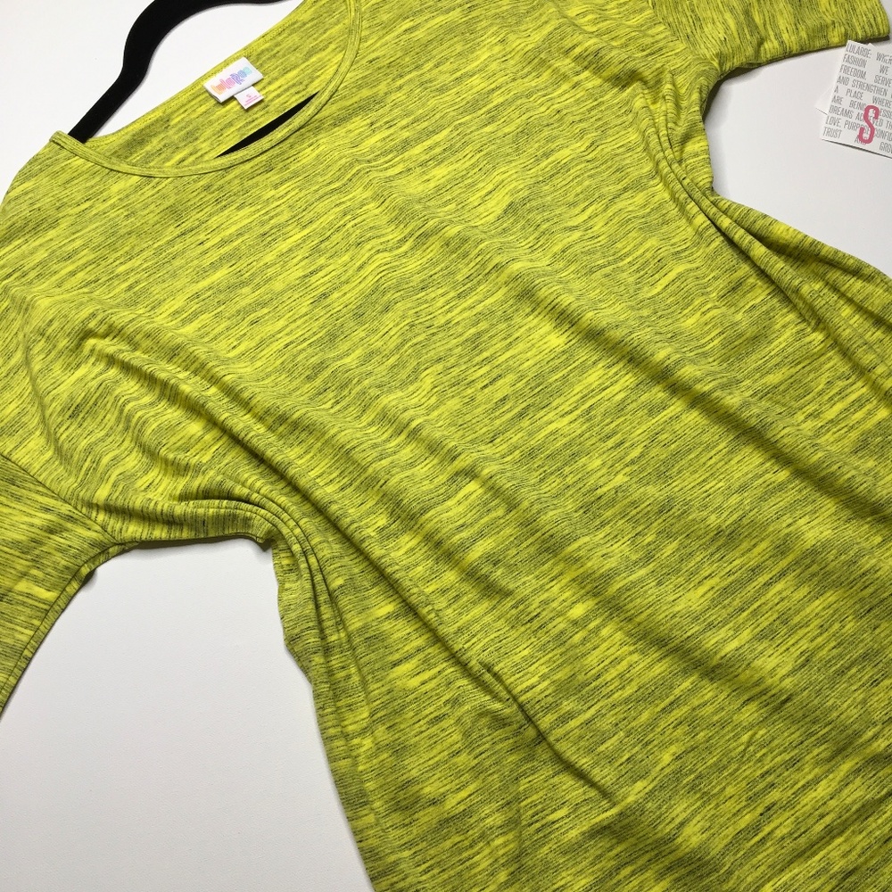 LuLaRoe Irma Tunic Hot Yellow & Black micro stripe - Picture 1 of 3
